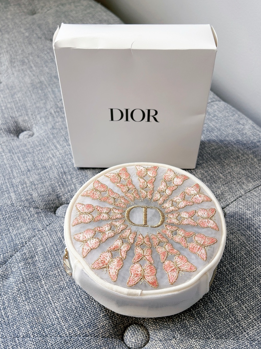 Dior beauty butterfly Embroidered Round Cosmetic Pouch